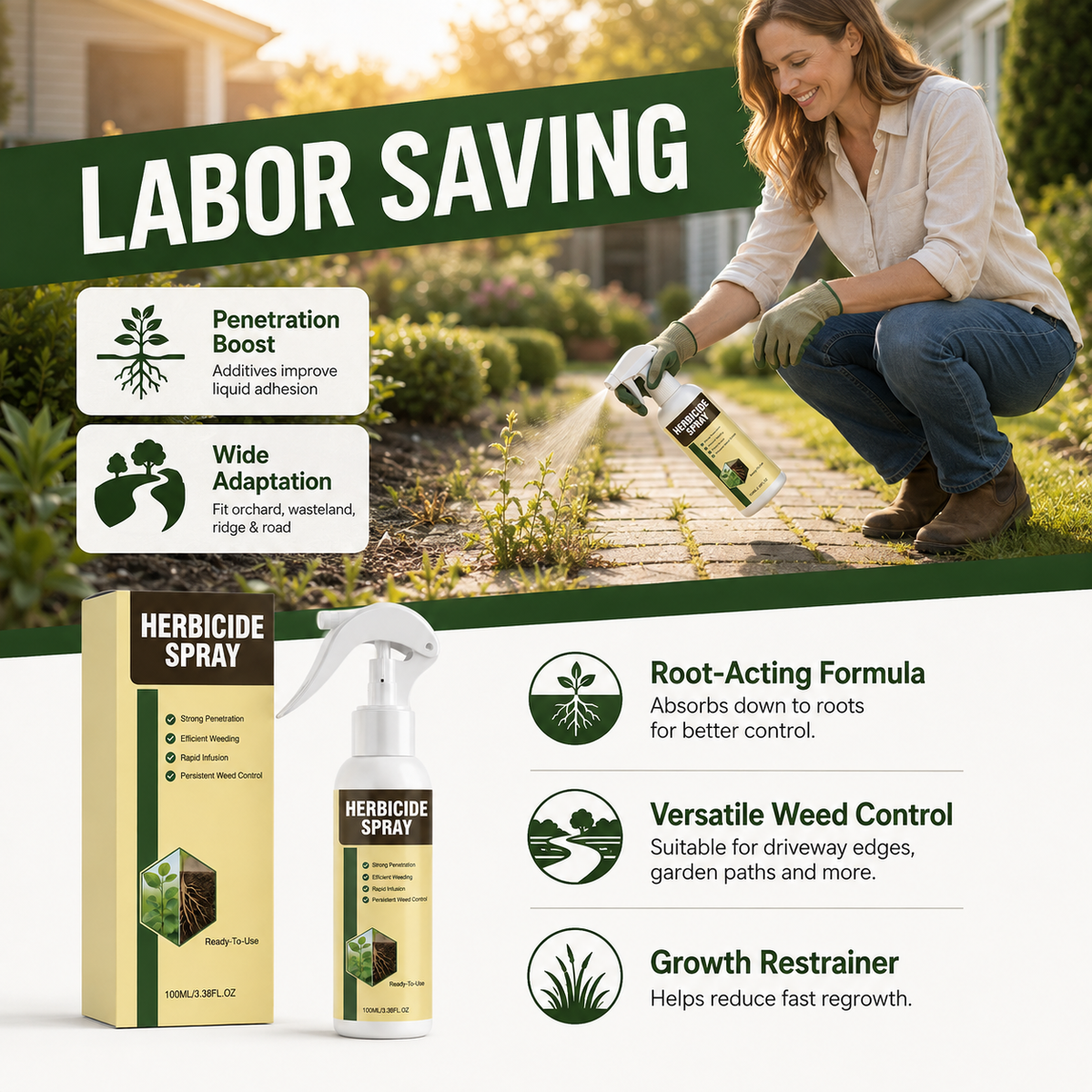 Herbicide spray product and garden application