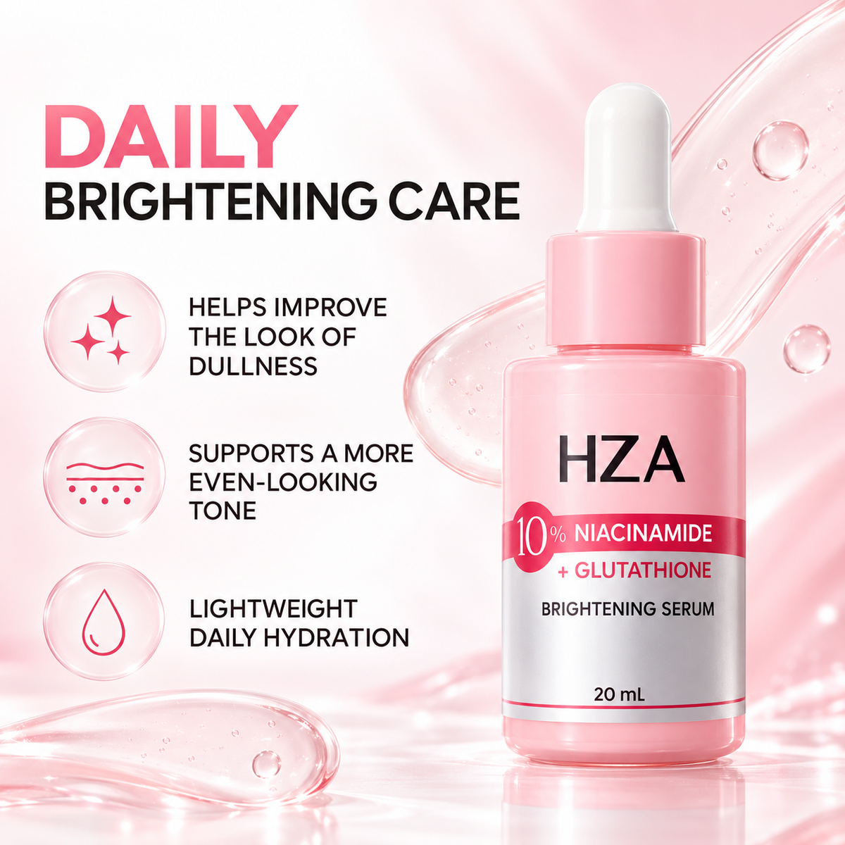 HZA 10% Niacinamide + Glutathione Brightening Serum – 20 mL