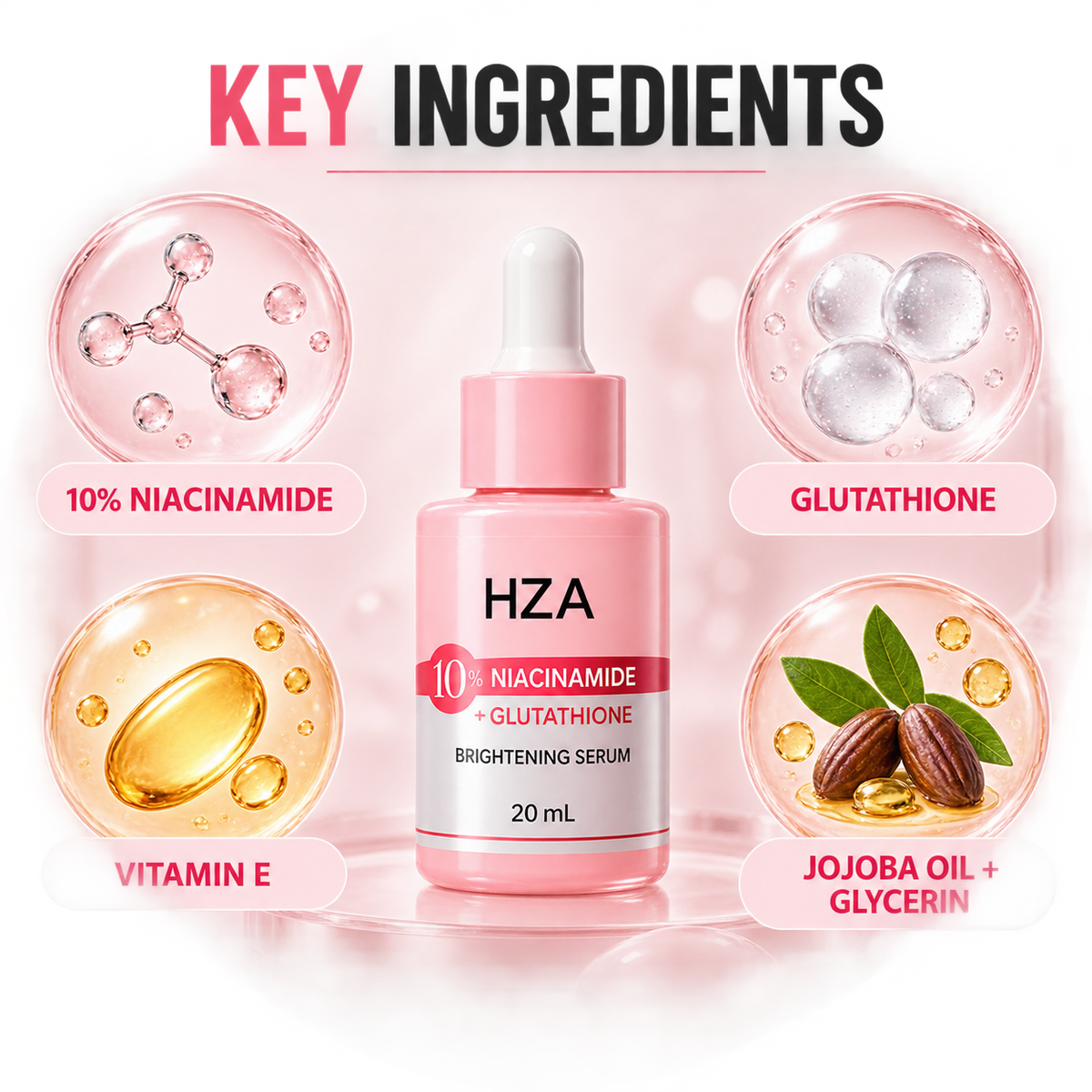 HZA 10% Niacinamide + Glutathione Brightening Serum – 20 mL