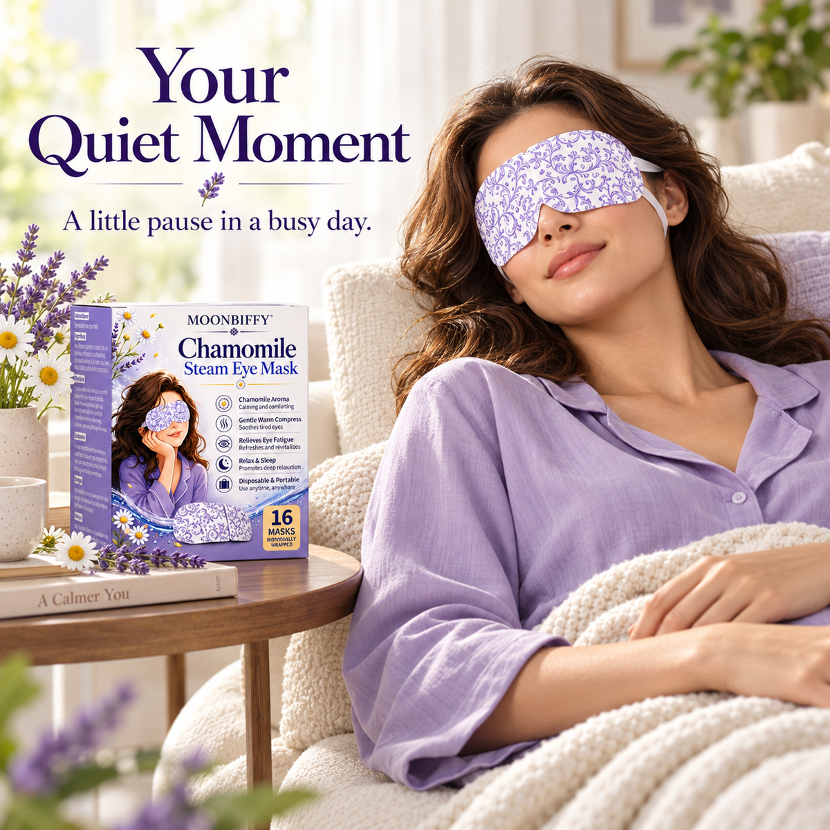 MOONBIFFY Chamomile Steam Eye Mask – 16 Individually Wrapped Masks