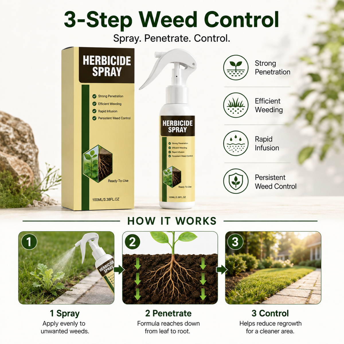 Illustration of how the weed control formula is positioned to work