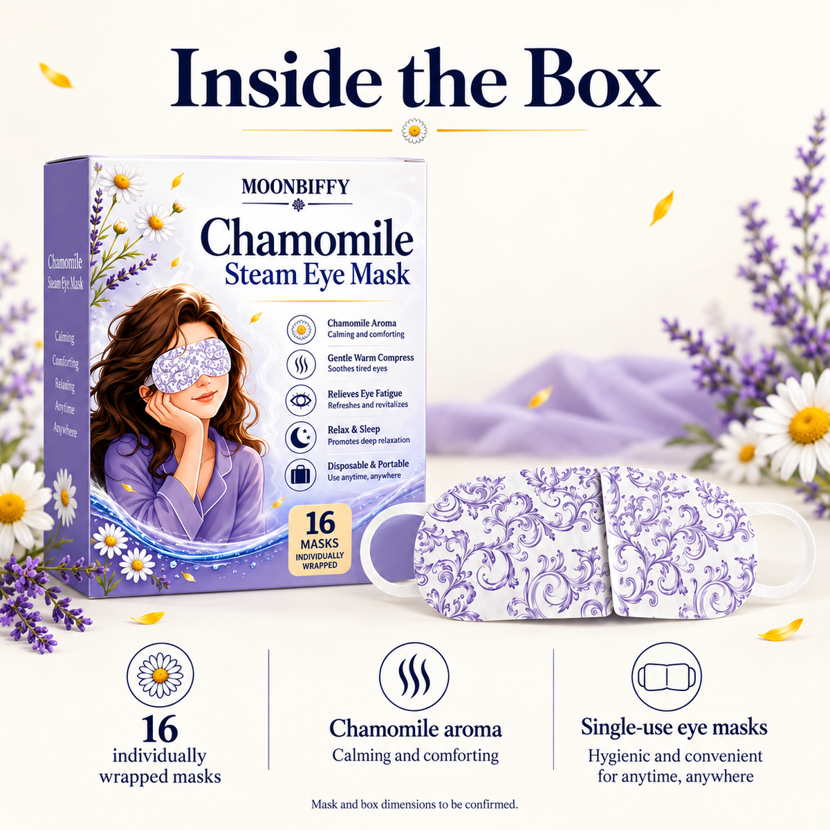 MOONBIFFY Chamomile Steam Eye Mask – 16 Individually Wrapped Masks