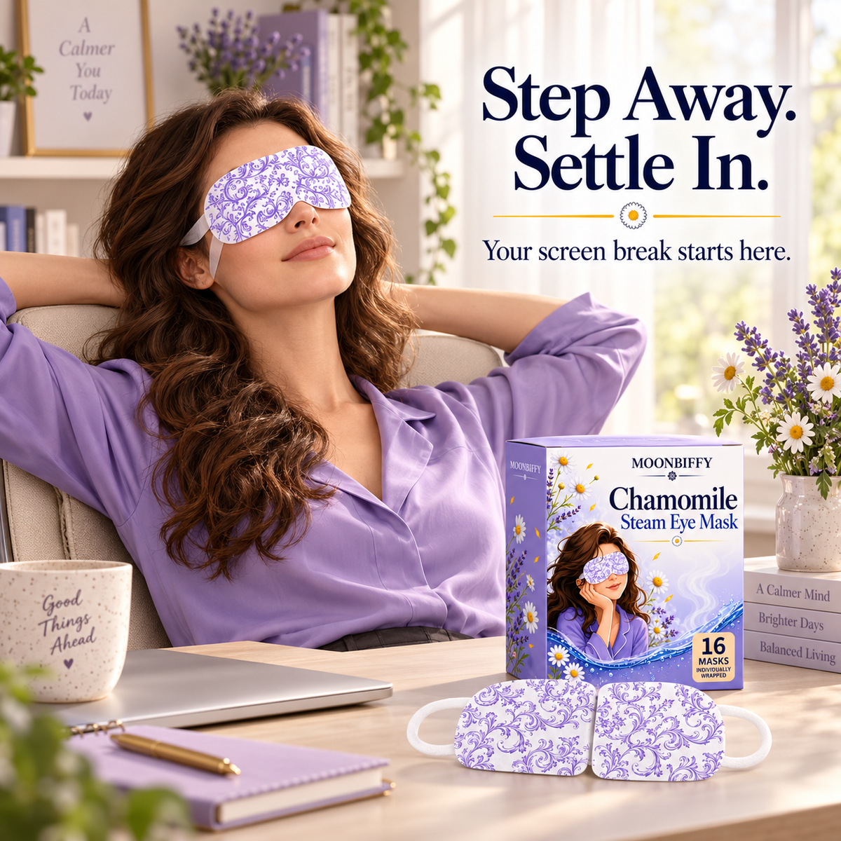 MOONBIFFY Chamomile Steam Eye Mask – 16 Individually Wrapped Masks