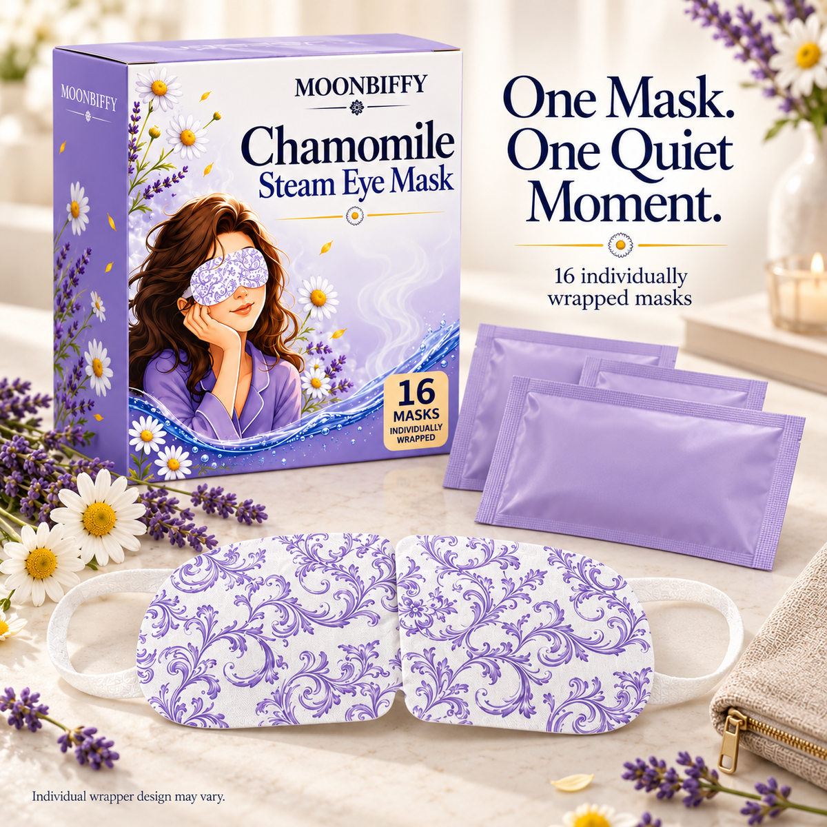 MOONBIFFY Chamomile Steam Eye Mask – 16 Individually Wrapped Masks