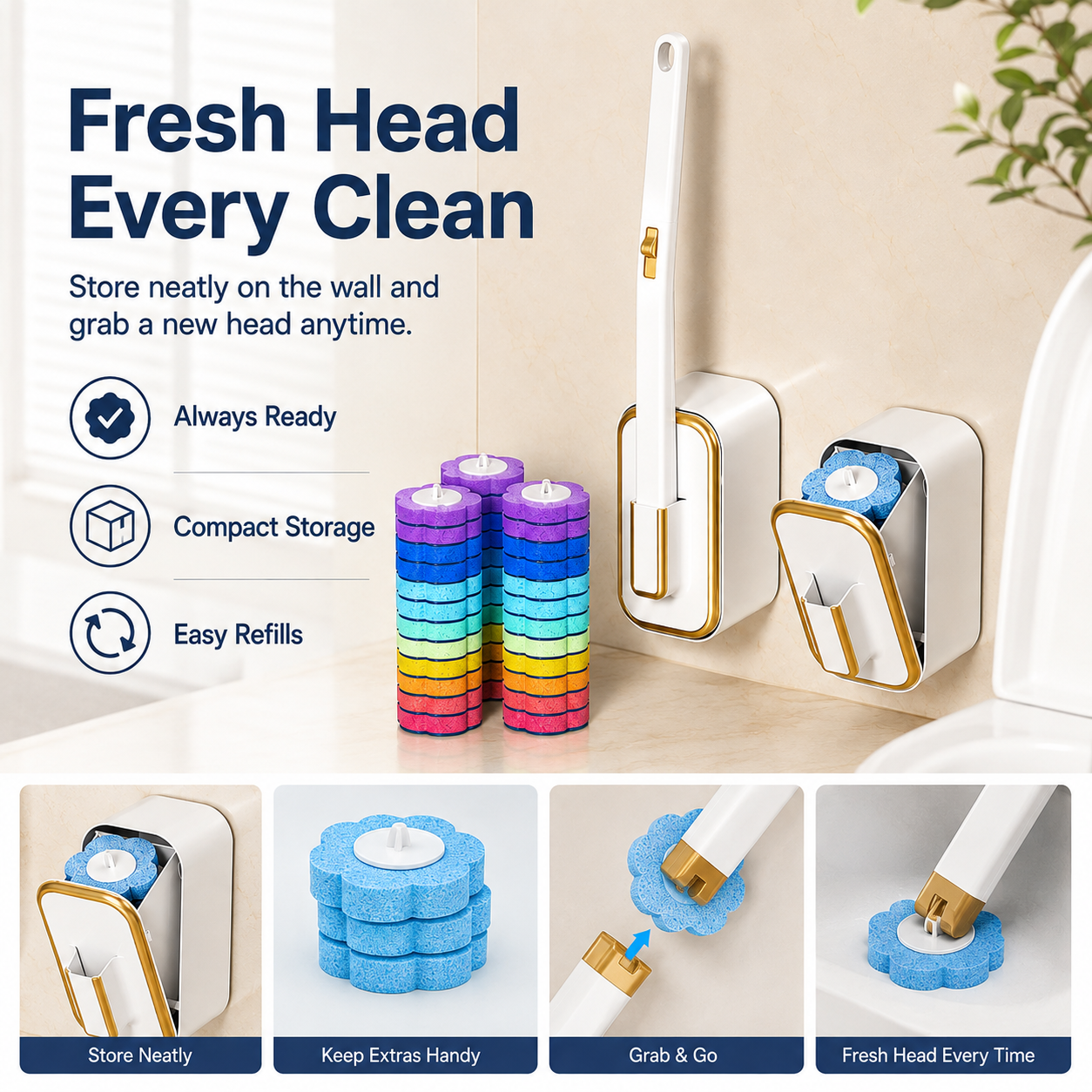 Wall-Mounted Disposable Toilet Scrubber Set
